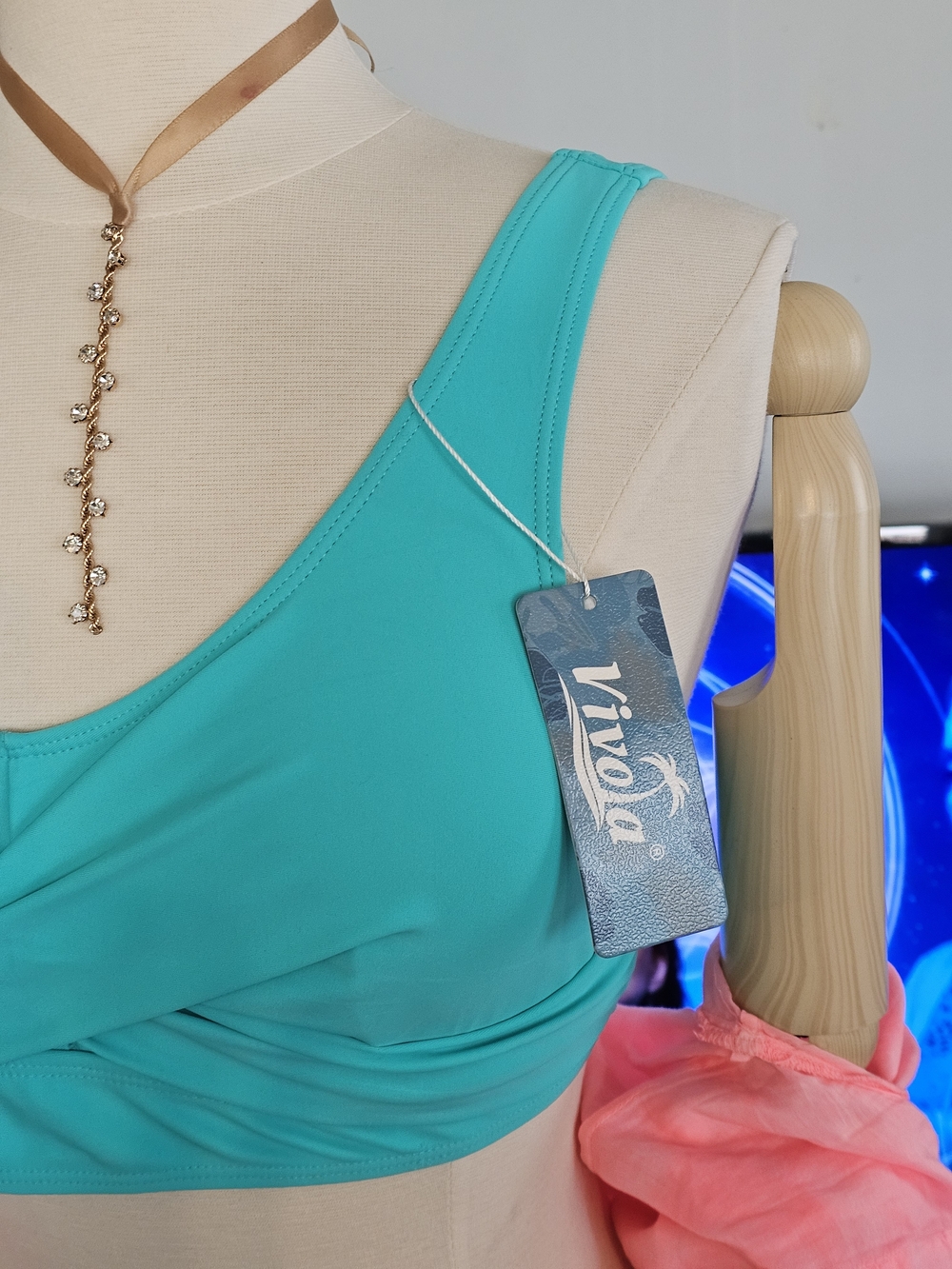 ❗️VIVOLA - Turquoise  - Teal Cross-Front Swin  Bra .BIKINI TOP . NWT ❗️ - Picture 6 of 12